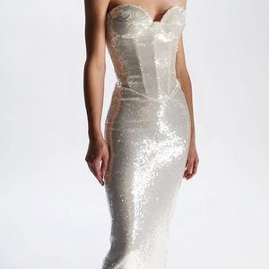 Elegant White Sequin Midi Dress